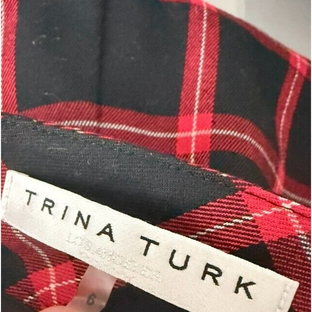 TRINA TURK Women’s Plaid Montebello Dress Ankle Pants Black & Red 6 Medium Prepp - Picture 10 of 11